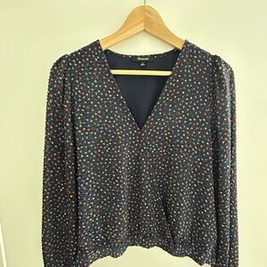 Madewell Navy Multicolor Dot Blouse